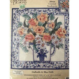Daffodils & Blue Delft Counted Needlepoint 14 X 14 Candamar Designs New